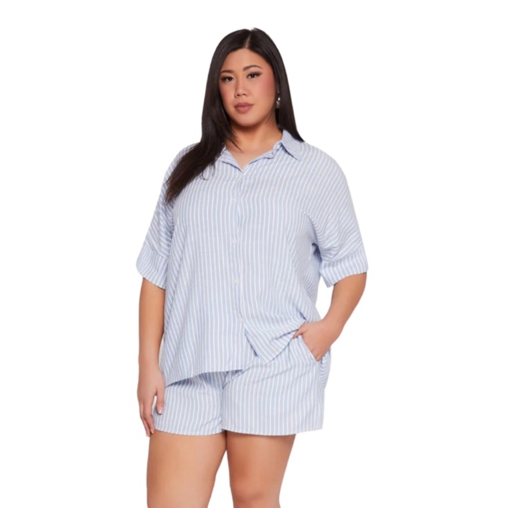 New Look Blue & White Pinstripe Short lounge Set 3X